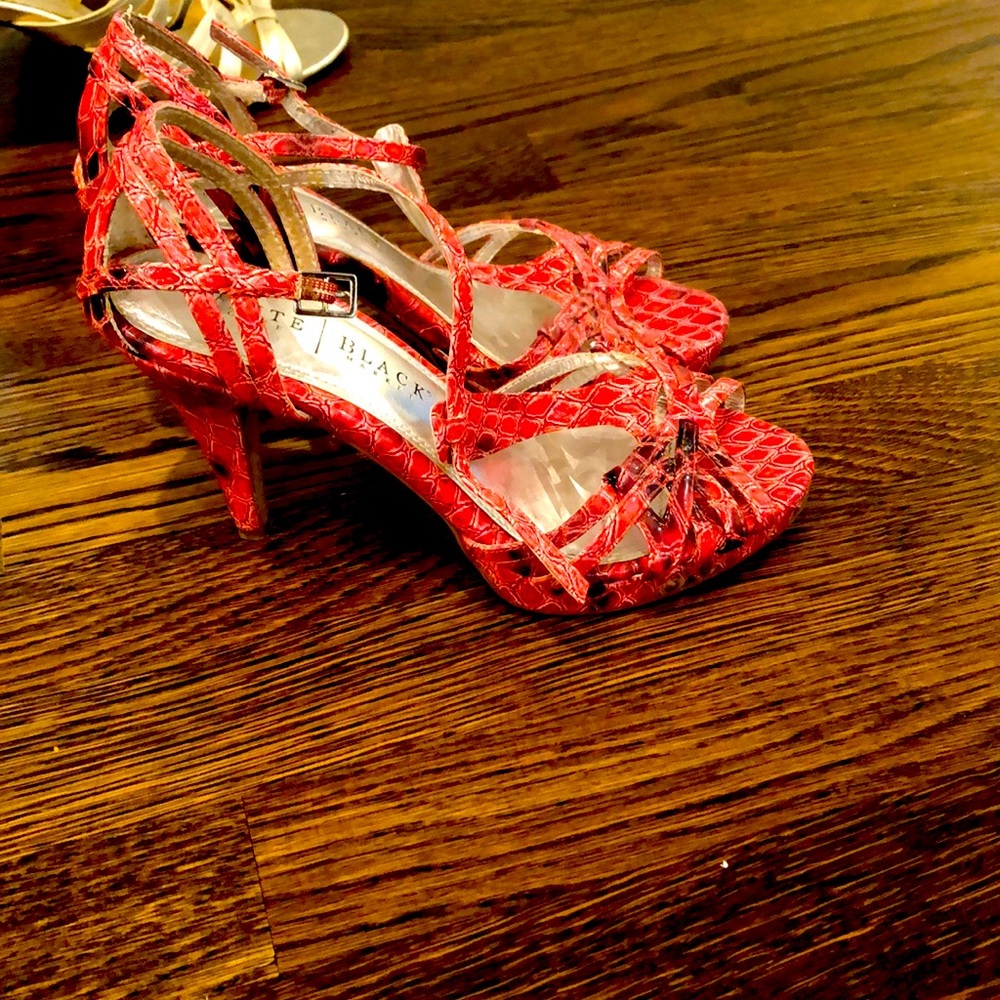 Pink python stiletto sandals